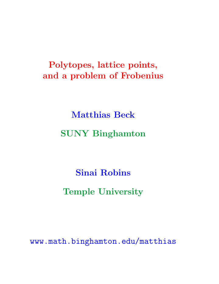 polytopes lattice points and a problem of frobenius