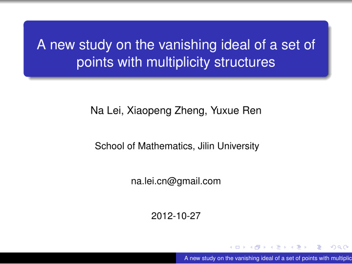 a new study on the vanishing ideal of a set of points