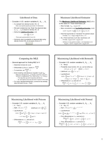 1  Being Normal, Simultaneously  Maximizing Likelihood with Uniform  Now have two equations, two
