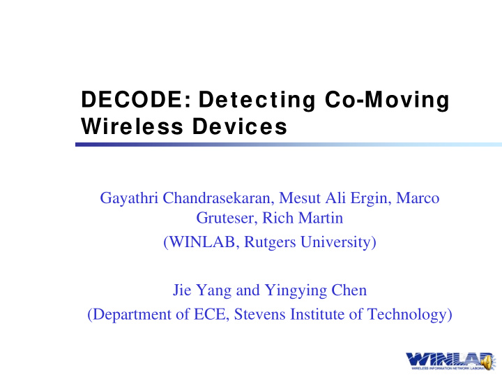decode detecting co moving wireless devices