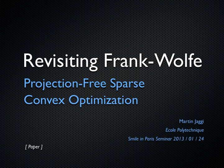 revisiting frank wolfe