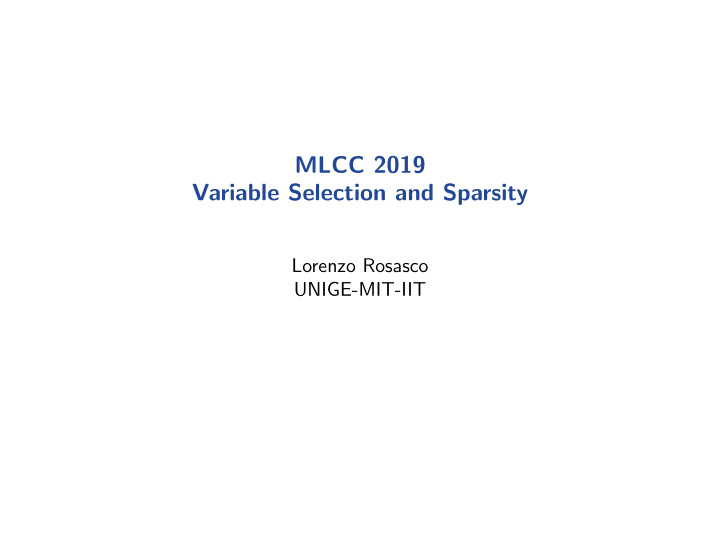 mlcc 2019 variable selection and sparsity