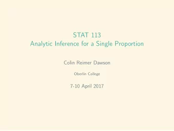 STAT 113  Analytic Inference for a Single Proportion  Colin Reimer Dawson  Oberlin College  7-10