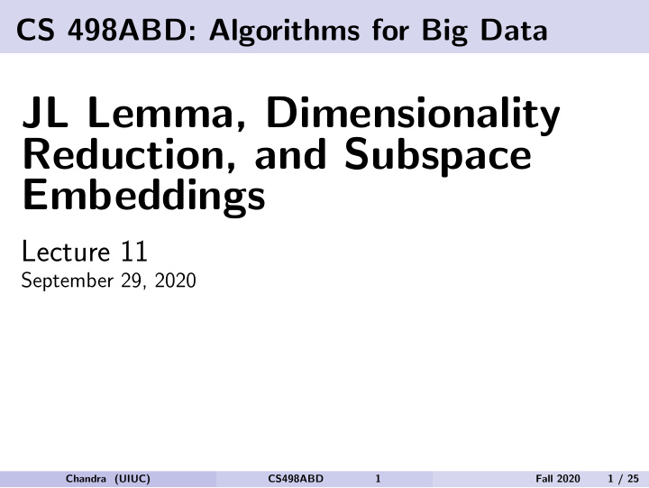 jl lemma dimensionality reduction and subspace embeddings