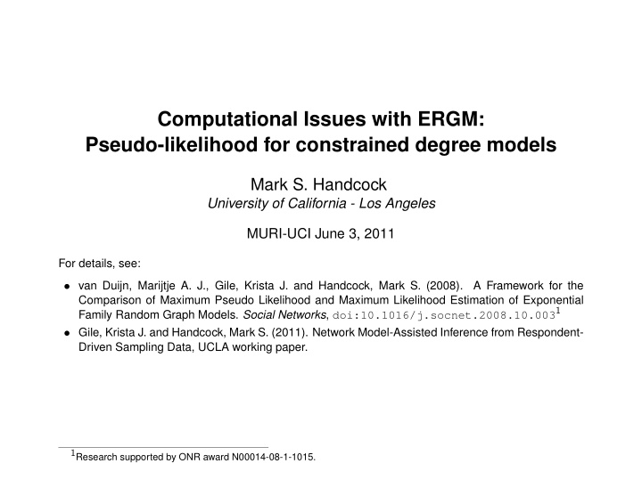 computational issues with ergm pseudo likelihood for