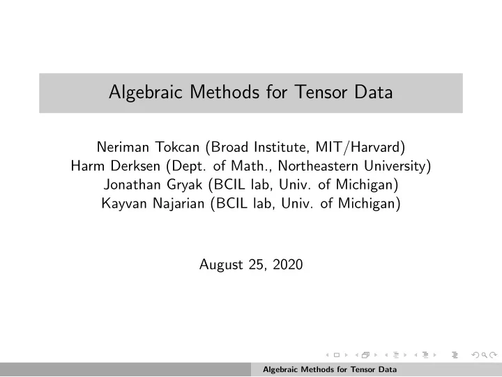 algebraic methods for tensor data