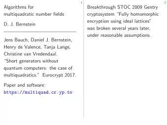 Algorithms for  Breakthrough STOC 2009 Gentry  multiquadratic number fields  cryptosystem Fully