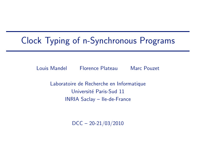 clock typing of n synchronous programs