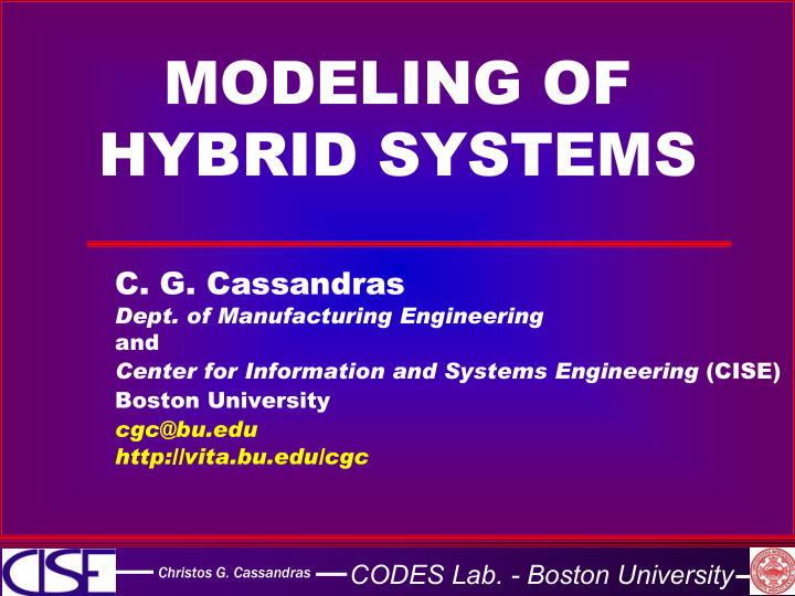 modeling of modeling of hybrid systems hybrid systems