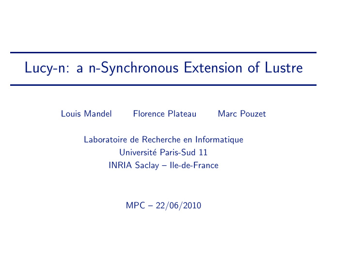 lucy n a n synchronous extension of lustre