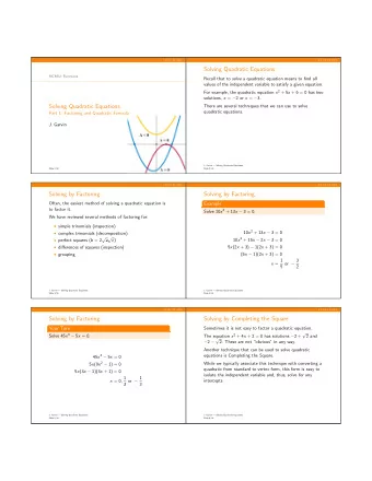 Solving Quadratic Equations  MCR3U: Functions Recall that to solve a quadratic equation means to