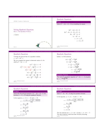 Quadratic Equations  MPM2D: Principles of Mathematics  Recap Solve 2 x 2  12 x + 12 = 0 by