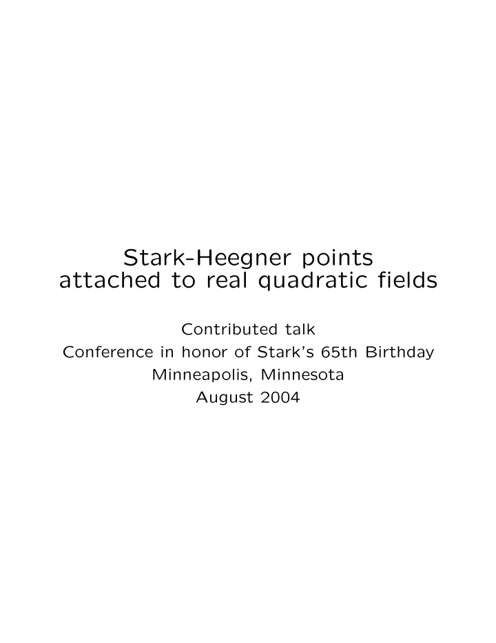 stark heegner points attached to real quadratic fields