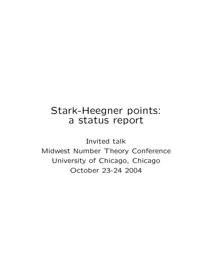 stark heegner points a status report