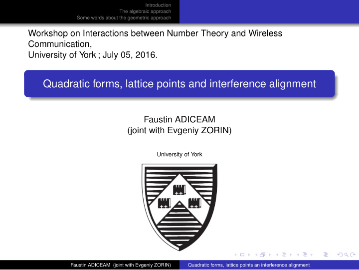 quadratic forms lattice points and interference alignment