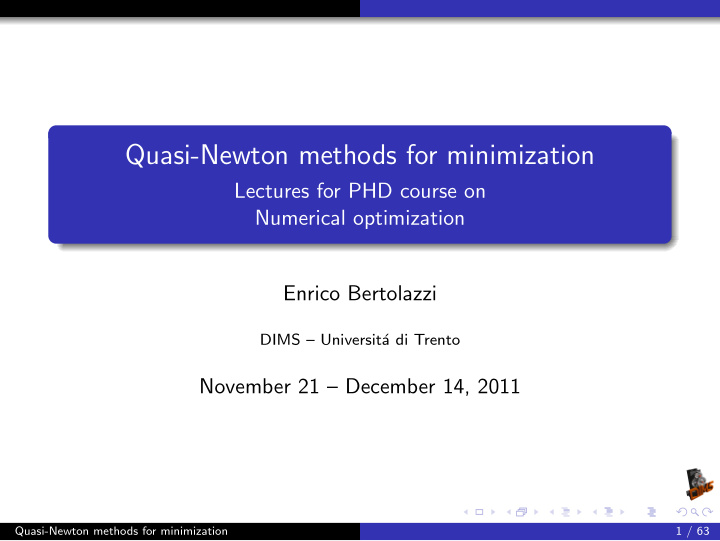 quasi newton methods for minimization
