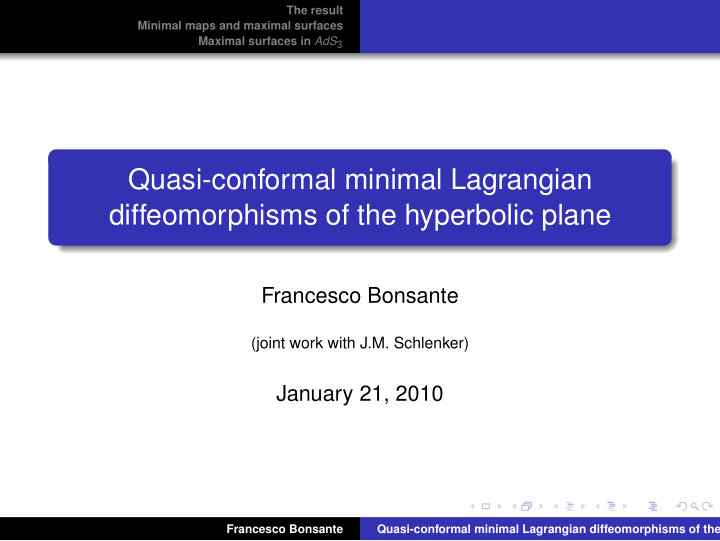 quasi conformal minimal lagrangian diffeomorphisms of the