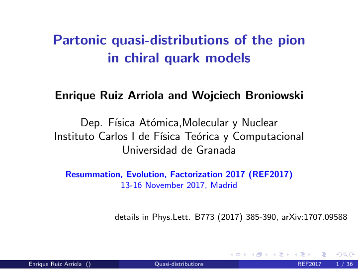 partonic quasi distributions of the pion in chiral quark