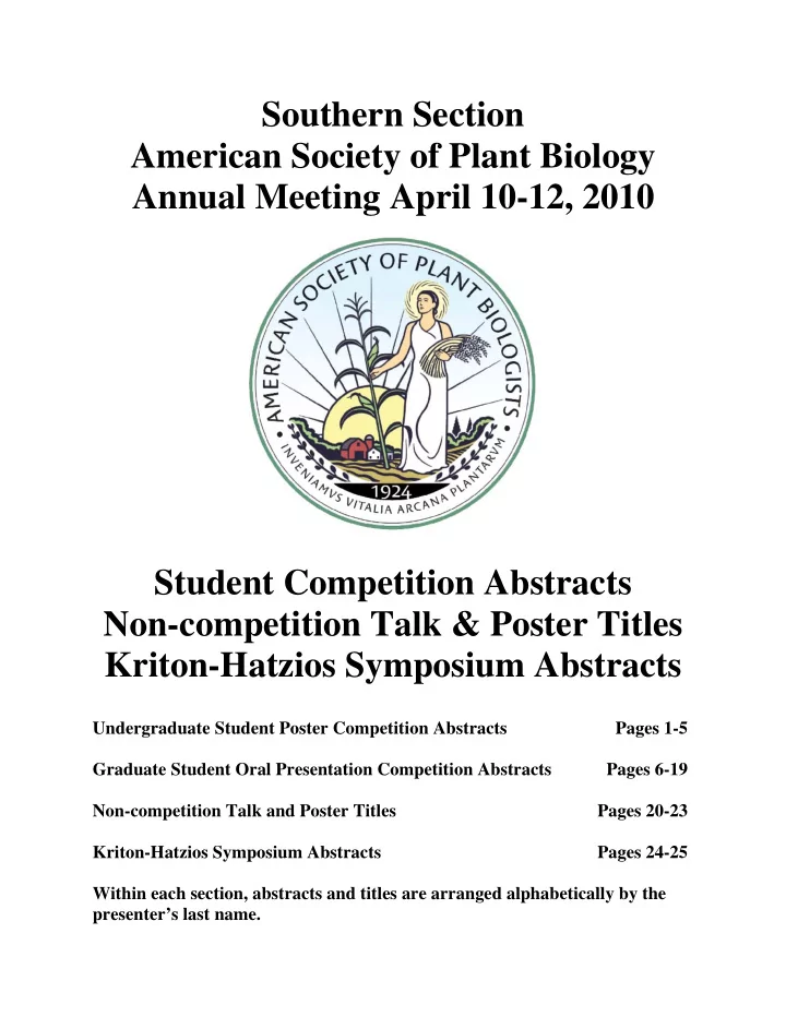southern section american society of plant biology annual