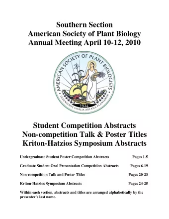 Southern Section  American Society of Plant Biology  Annual Meeting April 10-12, 2010  Student