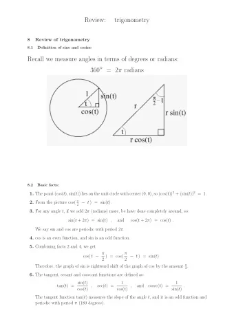 Review:  trigonometry  8  Review of trigonometry  8.1  Definition of sine and cosine  Recall we