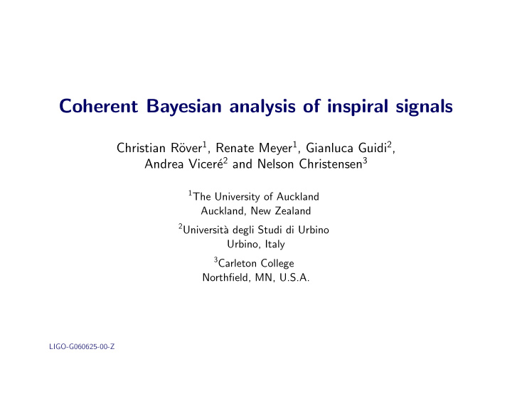 coherent bayesian analysis of inspiral signals