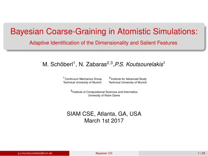 bayesian coarse graining in atomistic simulations