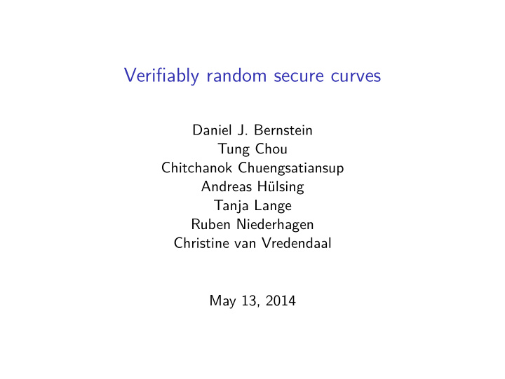verifiably random secure curves