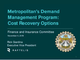 Cost Recovery Options  Finance and Insurance Committee  November 4, 201  9  Rick Giardina