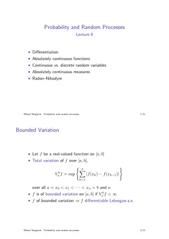 Probability and Random Processes  Lecture 6  Differentiation  Absolutely continuous functions