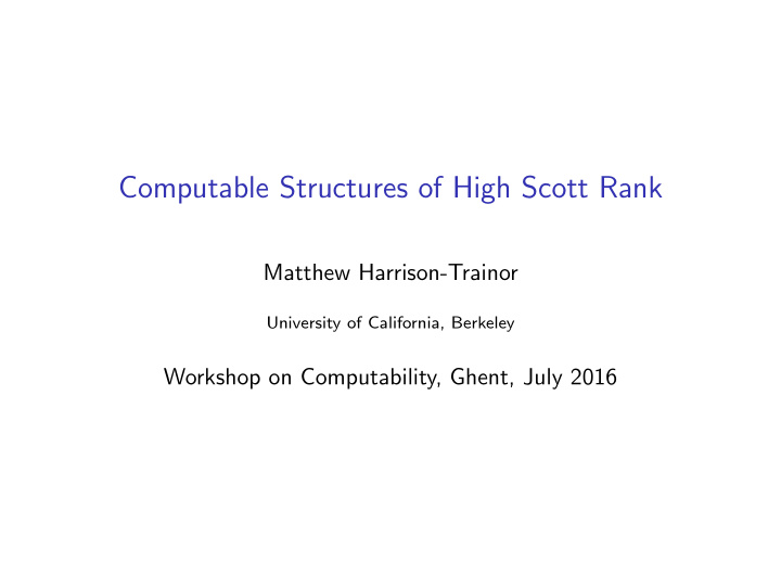 computable structures of high scott rank