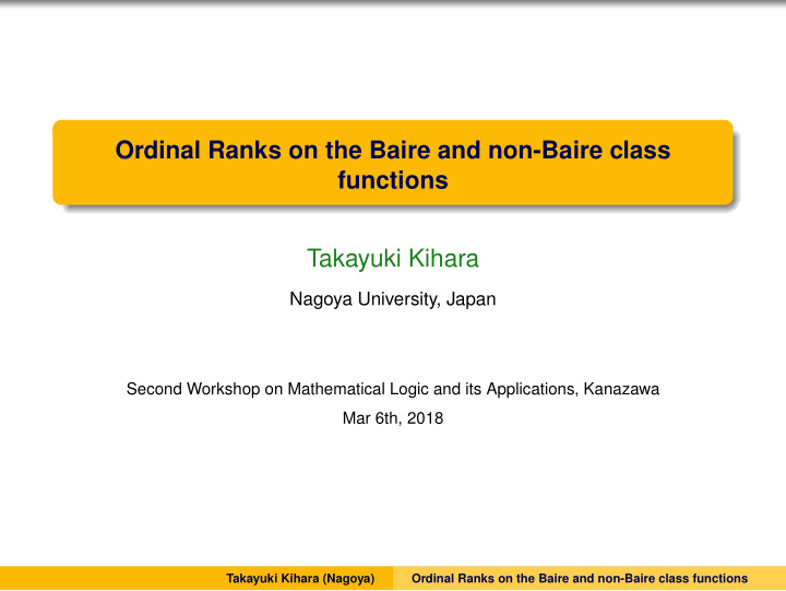 ordinal ranks on the baire and non baire class functions