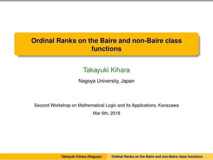 ordinal ranks on the baire and non baire class functions