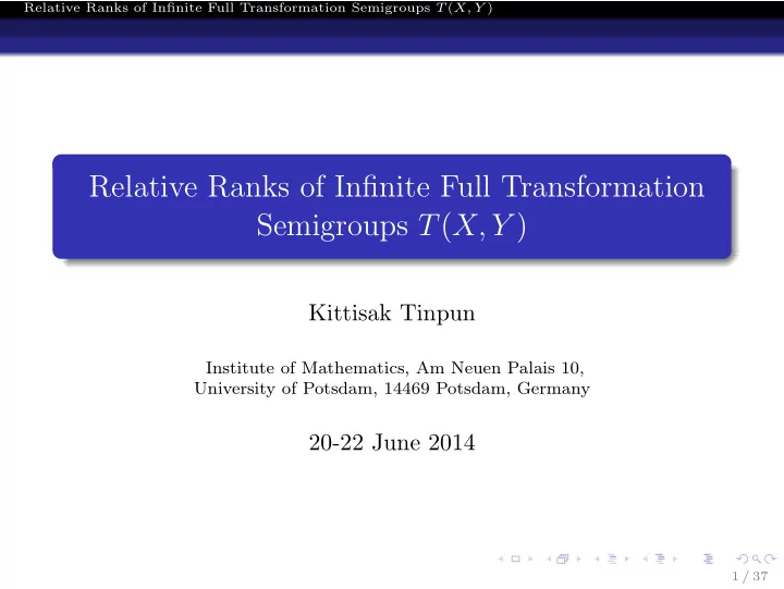 relative ranks of infinite full transformation semigroups
