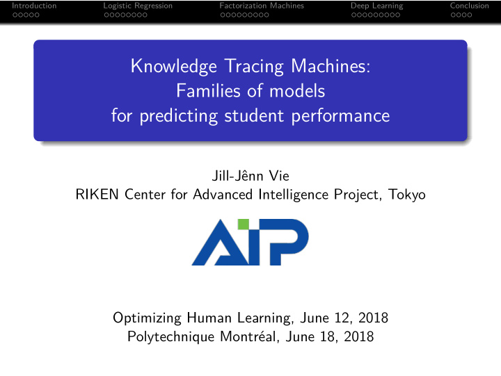 knowledge tracing machines families of models for