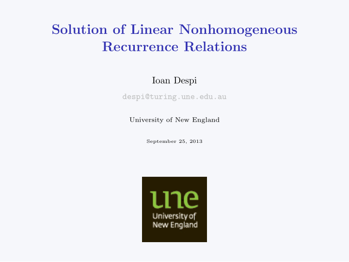 solution of linear nonhomogeneous recurrence relations