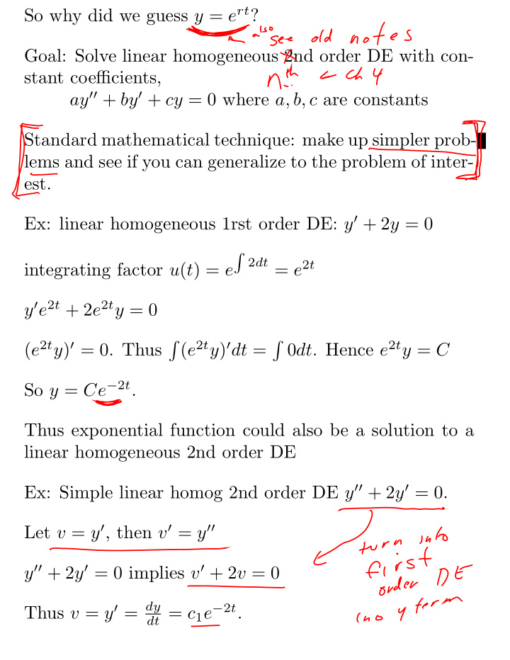 so why did we guess y e rt goal solve linear homogeneous