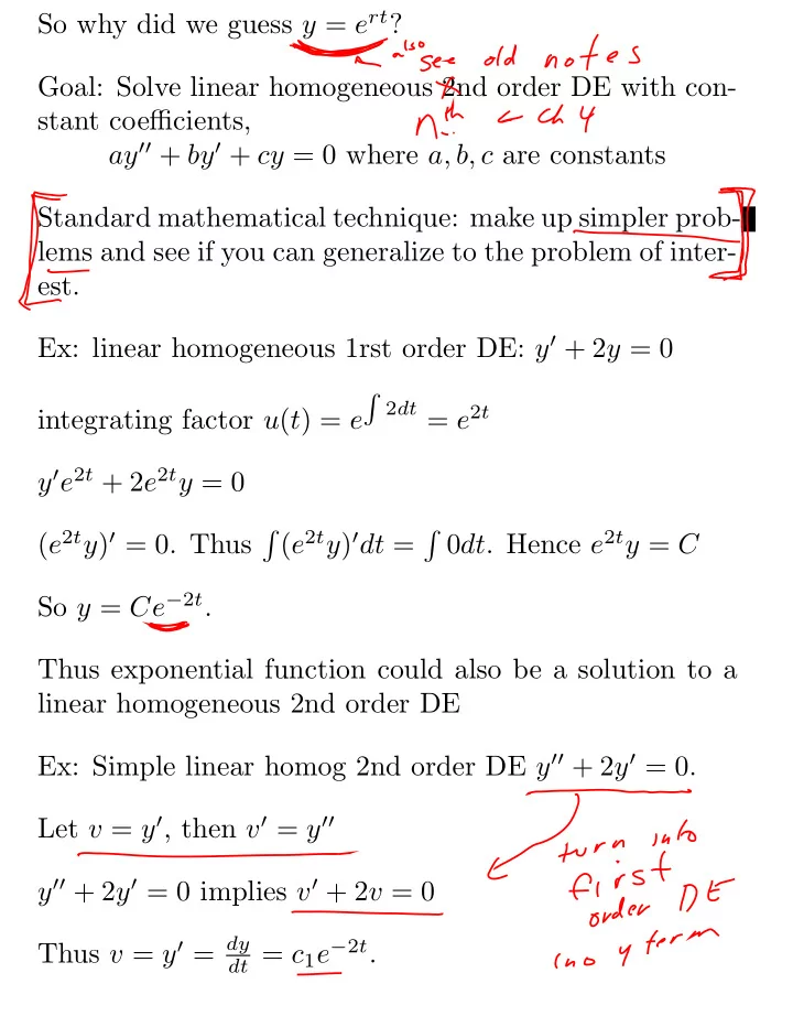 so why did we guess y e rt goal solve linear homogeneous