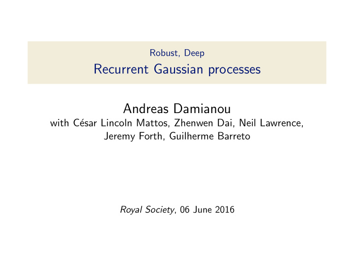 recurrent gaussian processes andreas damianou