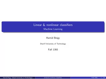 Linear &amp; nonlinear classifiers  Machine Learning  Hamid Beigy  Sharif University of Technology