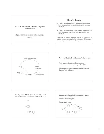 Kleenes theorem  1) For any regular expression r that represents language  L(r), there is a
