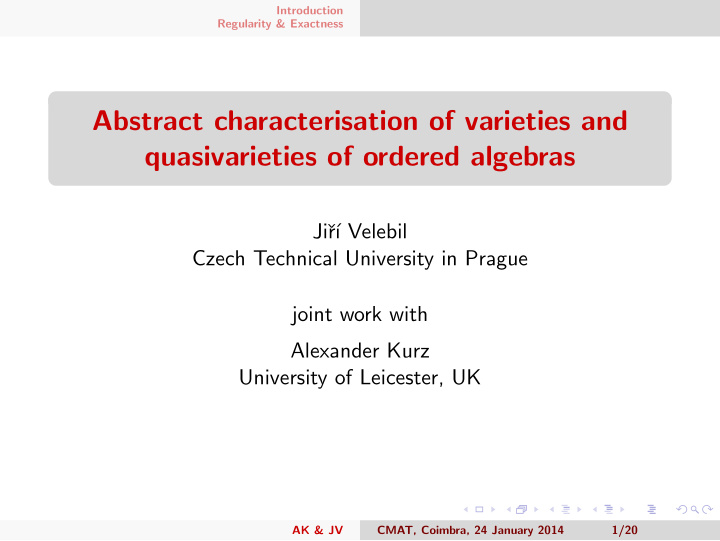 abstract characterisation of varieties and quasivarieties