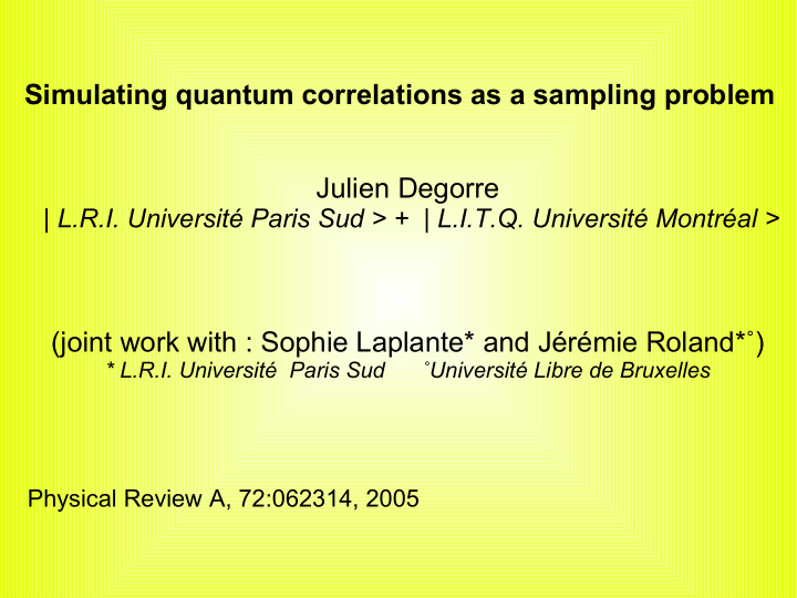 simulating quantum correlations as a sampling problem