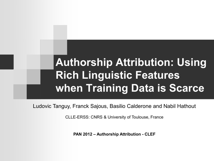 authorship attribution using rich linguistic features