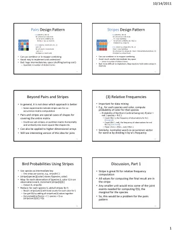 Pairs Design Pattern  Stripes Design Pattern  map(docID a, doc d)  map(docID a, doc d)  for all