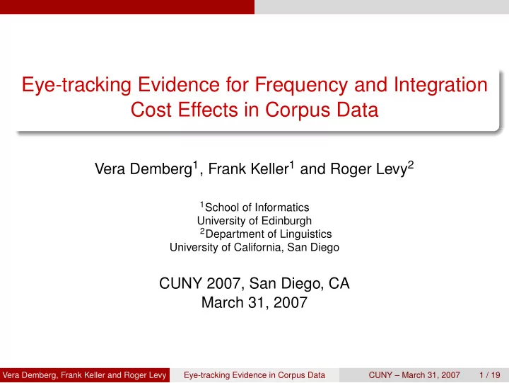 eye tracking evidence for frequency and integration cost