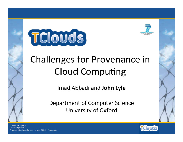 challenges for provenance in cloud compu5ng