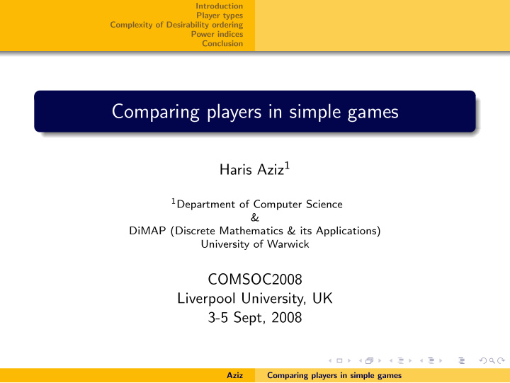 comparing players in simple games