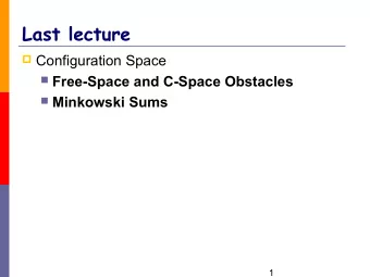 Last lecture  Configuration Space  Free-Space and C-Space Obstacles  Minkowski Sums  1