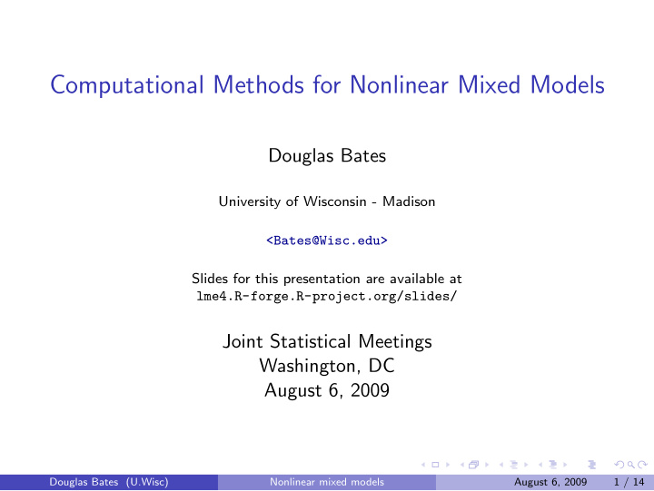 computational methods for nonlinear mixed models